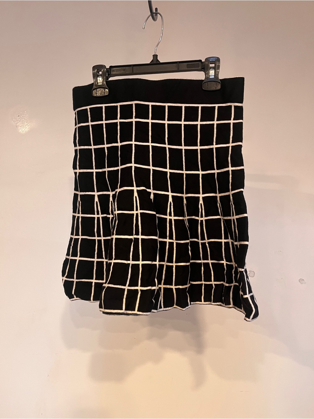 Reversible White/ Black Grid Knit Skirt with Black/White Windowpane Pattern